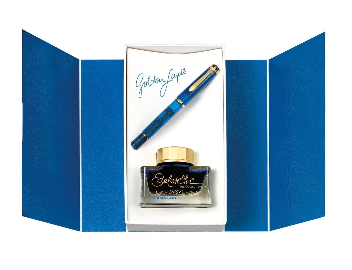 Pelikan Classic M200 Golden Lapis blue Fountain Pen M nib ink set - Main Image