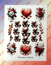 Masquerade Masks Small & Roses Glossy Sticker Sheet