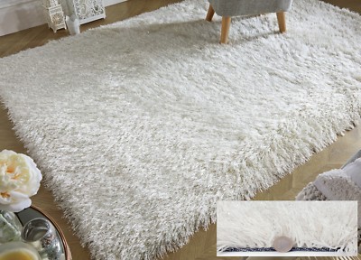 DAZZLE SPARKLE SPARKLY IVORY WHITE SILKY THICK LONG PILE GLITTER SHAGGY ...
