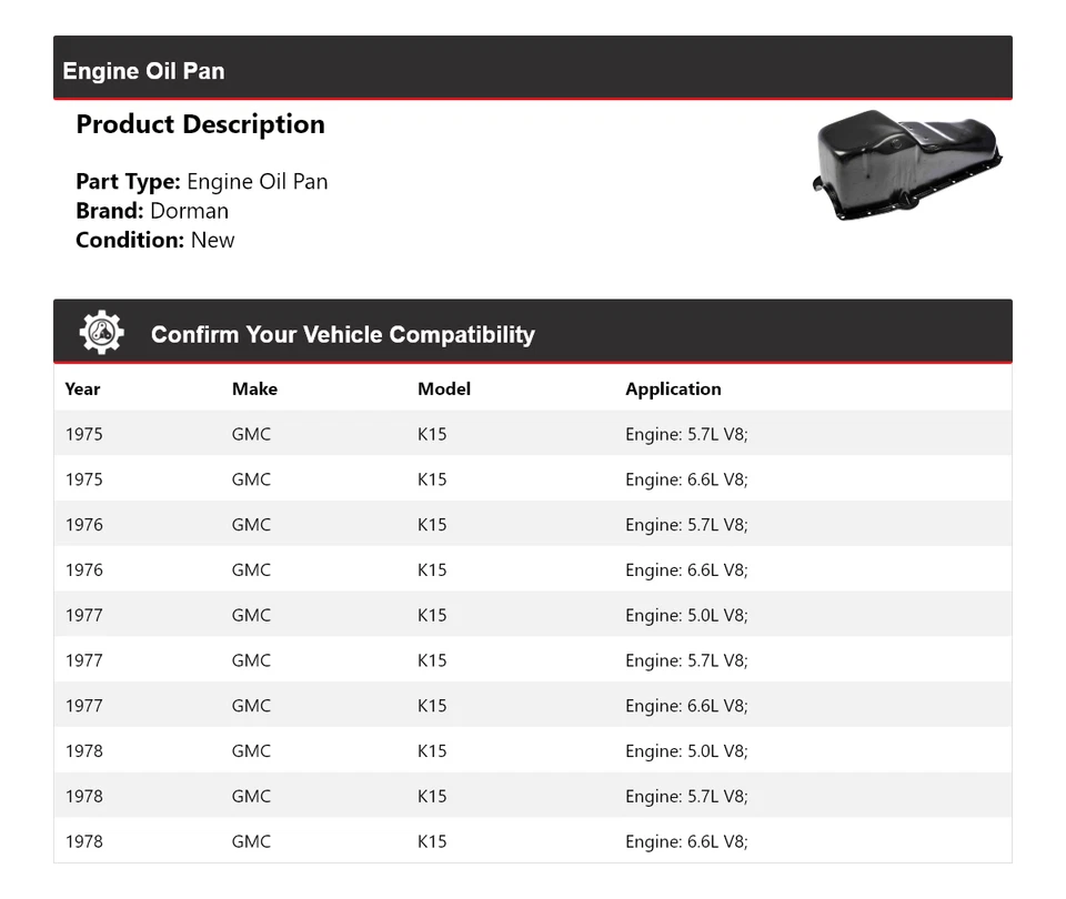 For 1975-1978 GMC K15 Dorman Engine Oil Pan 1976 1977 - Image 2 of 4