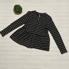 Free People Gray Striped Full Zip Jacket Blazer Women s Size Small
