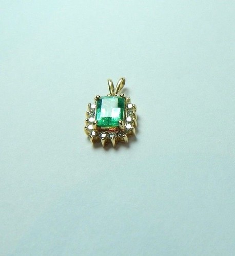 Colombian Emerald & Diamond Pendant 1.55 CTW Square Shape 14K Yellow Gold Muzo - Picture 9 of 19