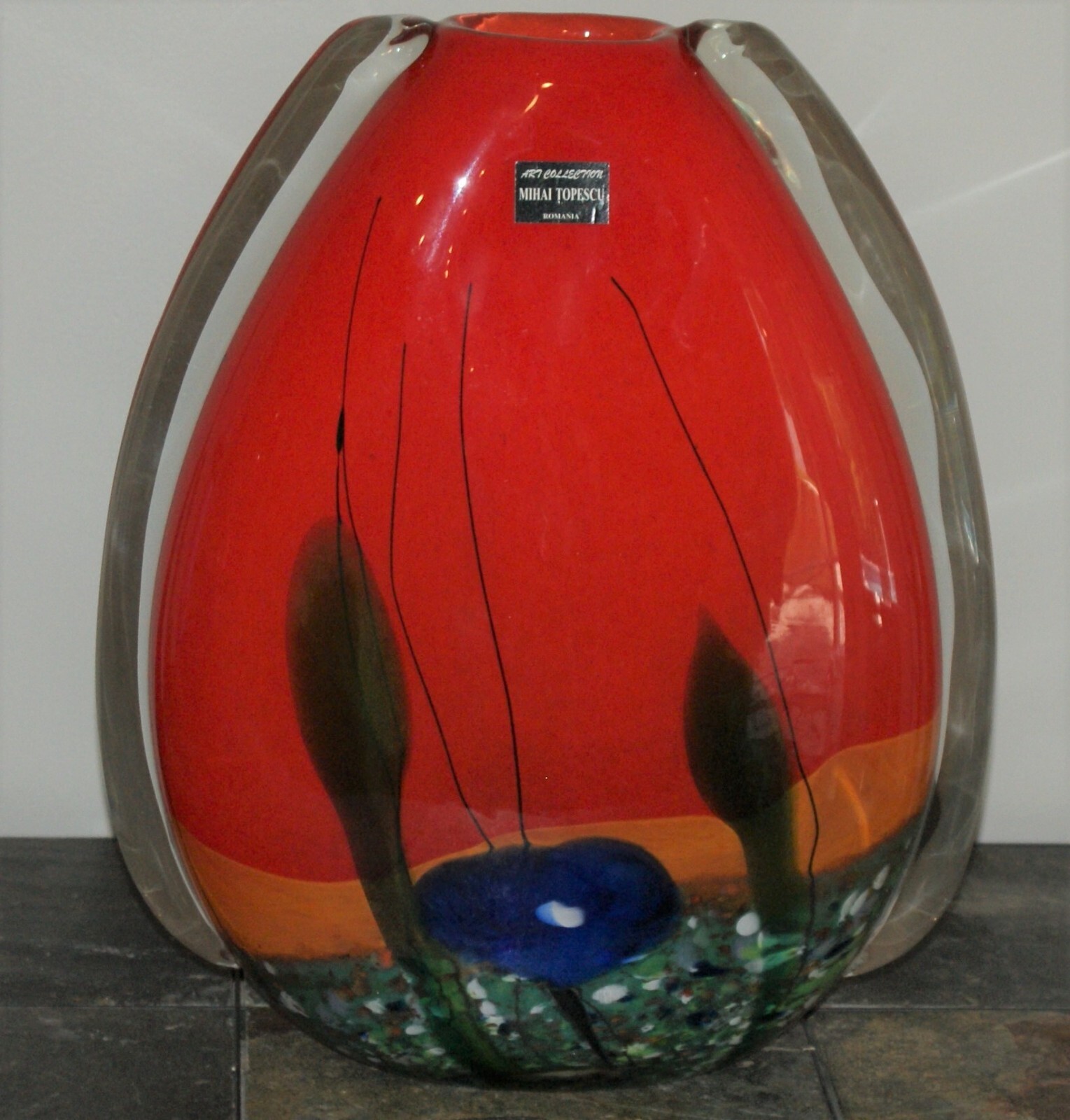 Mihai Topescu Large Art Glass Vase 14" by 12" eBay