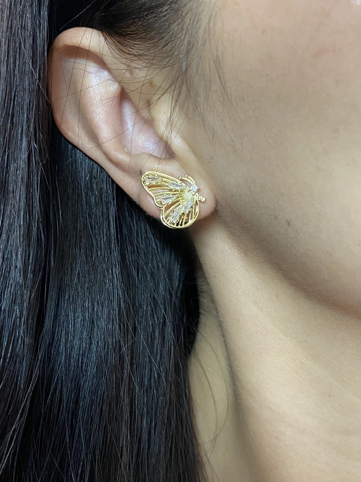 Серьги-клипсы с золотыми бабочками фианитами без прокола для женщин девочек - Изображение 2 из 4