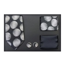 New Men's necktie solid  pattern hankie cufflinks 4 pc Gift Set black Gray
