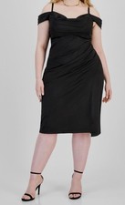 B. Darlin Women's Black Satin Cold-Shoulder Sweetheart-Neck Dress Plus Size 14W