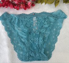 VICTORIA'S SECRET L TURQUOISE BLUE LACE SUMMER DREAM ANGELS BIKINI PANTIES NWT