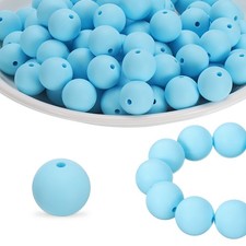 40Pcs Silicone Beads 15mm Silicone Beads Bulk for Pens Loose Round Pale Blue