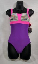 Capezio Solid purple Main Body Multicolor Striped Criss-cross Back Straps Sz LC