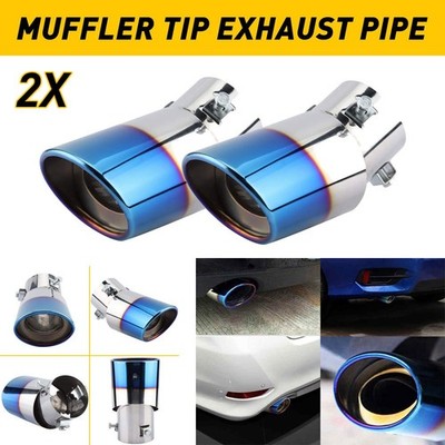Stainless Steel 2x Car Tip Muffler Exhaust Pipe Chrome Effect Fit 1.5-2.3''