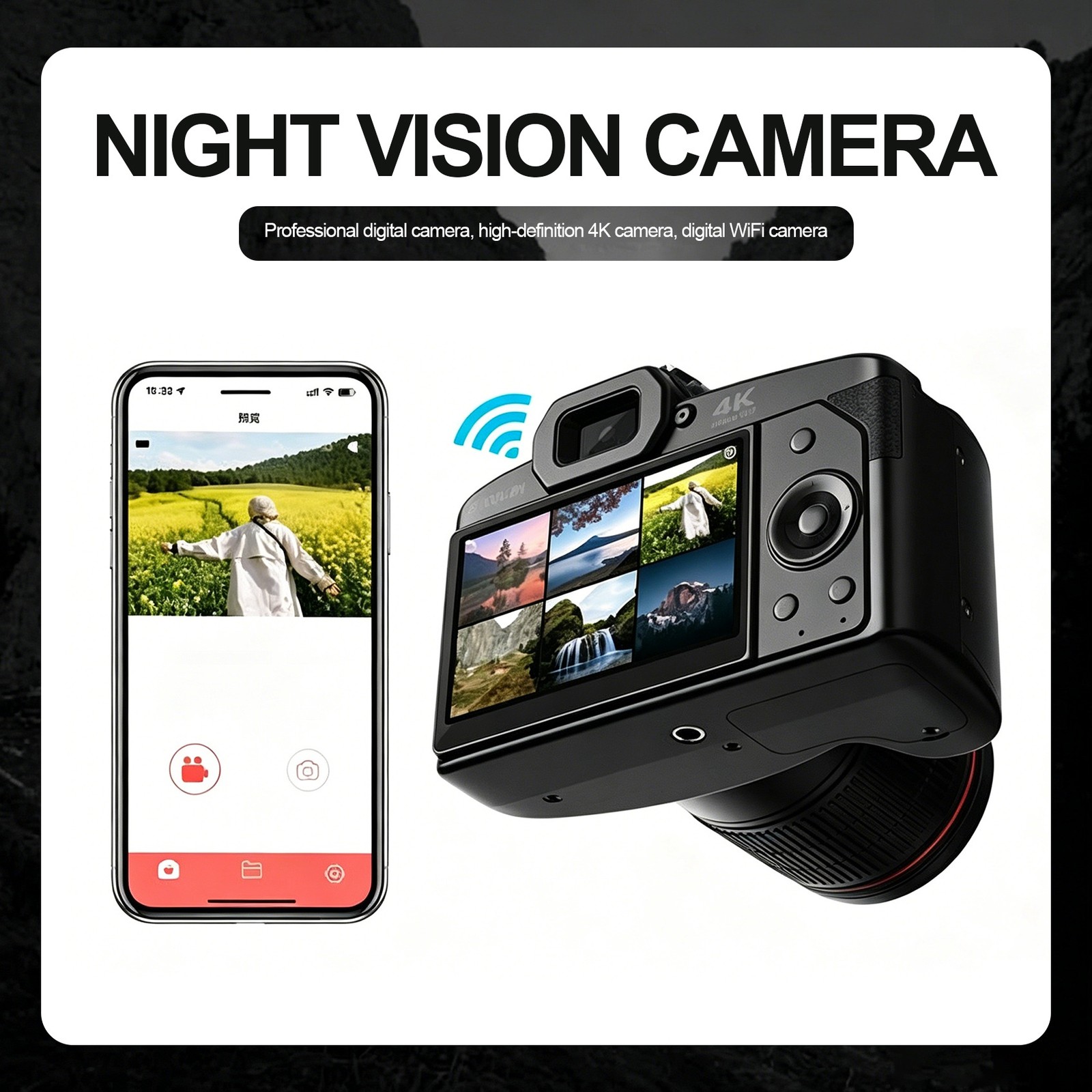 Professional Digital Camera 4K Camera Digital WIFI Camera with 16X Night 3284