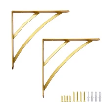 Gold Shelf Brackets, 8 inch Triangle Shelving Brackets, Wall Mounted Shelf Su...