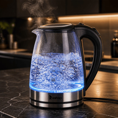 Electric Glass Kettle 1.8L Cordless Water Boiler Fast Boiling Blue LED Tea Pot