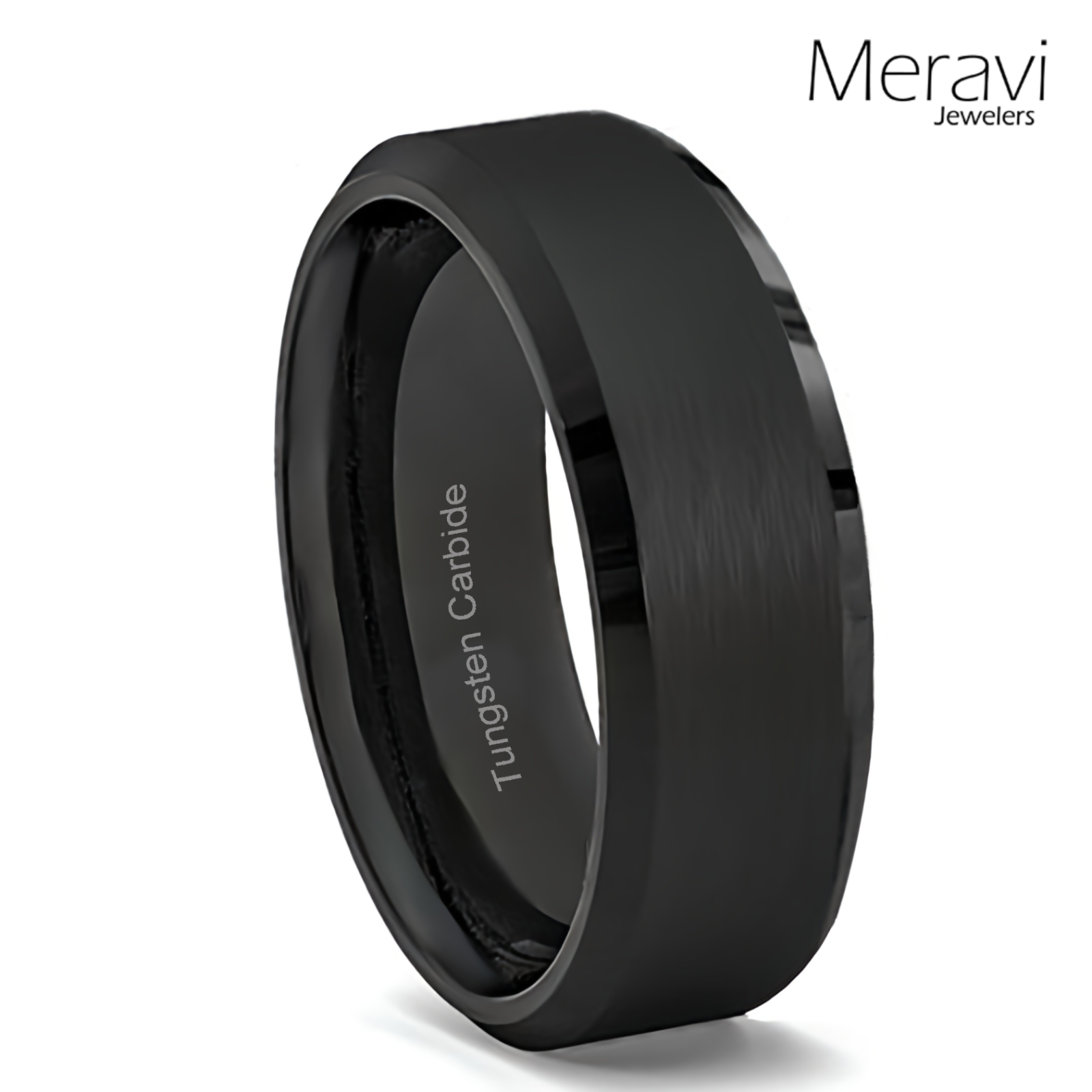 Black Tungsten Wedding Band Brushed Center Comfort Fit Ring for Men-image