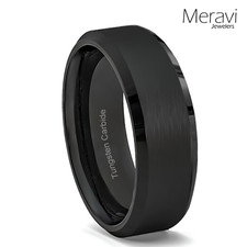    Black Tungsten Wedding Band Brushed Center Mens Engagement Ring Comfort Fit