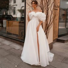 Classic Slit Wedding Dresses Boat Neck Lace Up Pleat Customized Bride Gowns