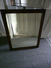 Antique Style Brown Varnished Framed Rectangular Wall Mirror 58 x 48 cm