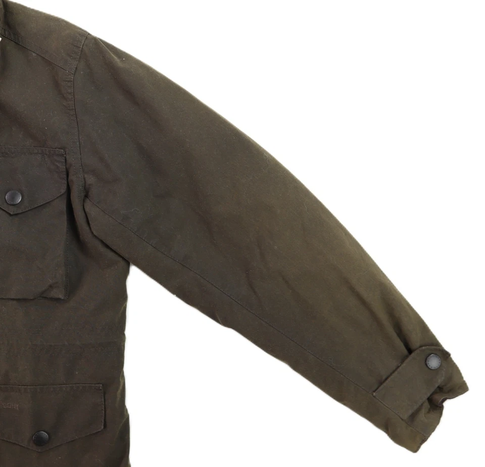 Abrigo Chaqueta BARBOUR US Hombre Pequeño 38 Verde Oliva Zapper ENCERADO Algodón Piel Aceitera Foto 3 de 4