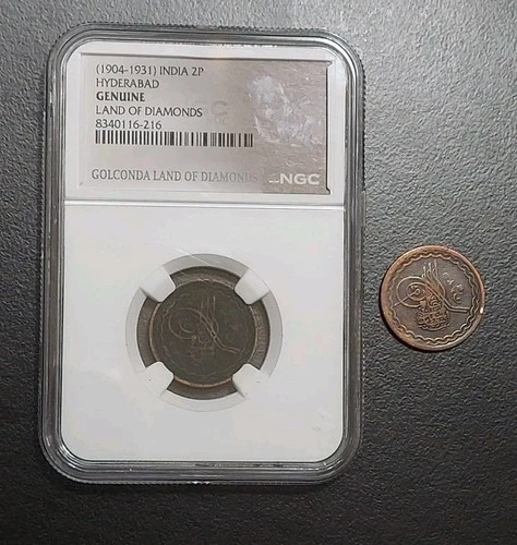 1904-1931 INDIA 2P 2 Paisa Hyderabad NGC Genuine Golconda Diamonds Land Lot Of 2