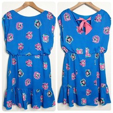 Lilly Pulitzer Sleeveless Blue Pink Floral Blouson Dress Women's Size Large