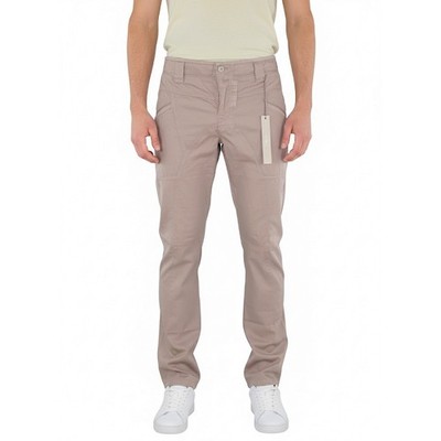 Herren Hose Beige Gerades Bein Made In Italy Baumwolltaschen Mittelbund
