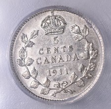 1911 Canada 5 Cents 1.167g Silver 0.925 - ICG AU50 