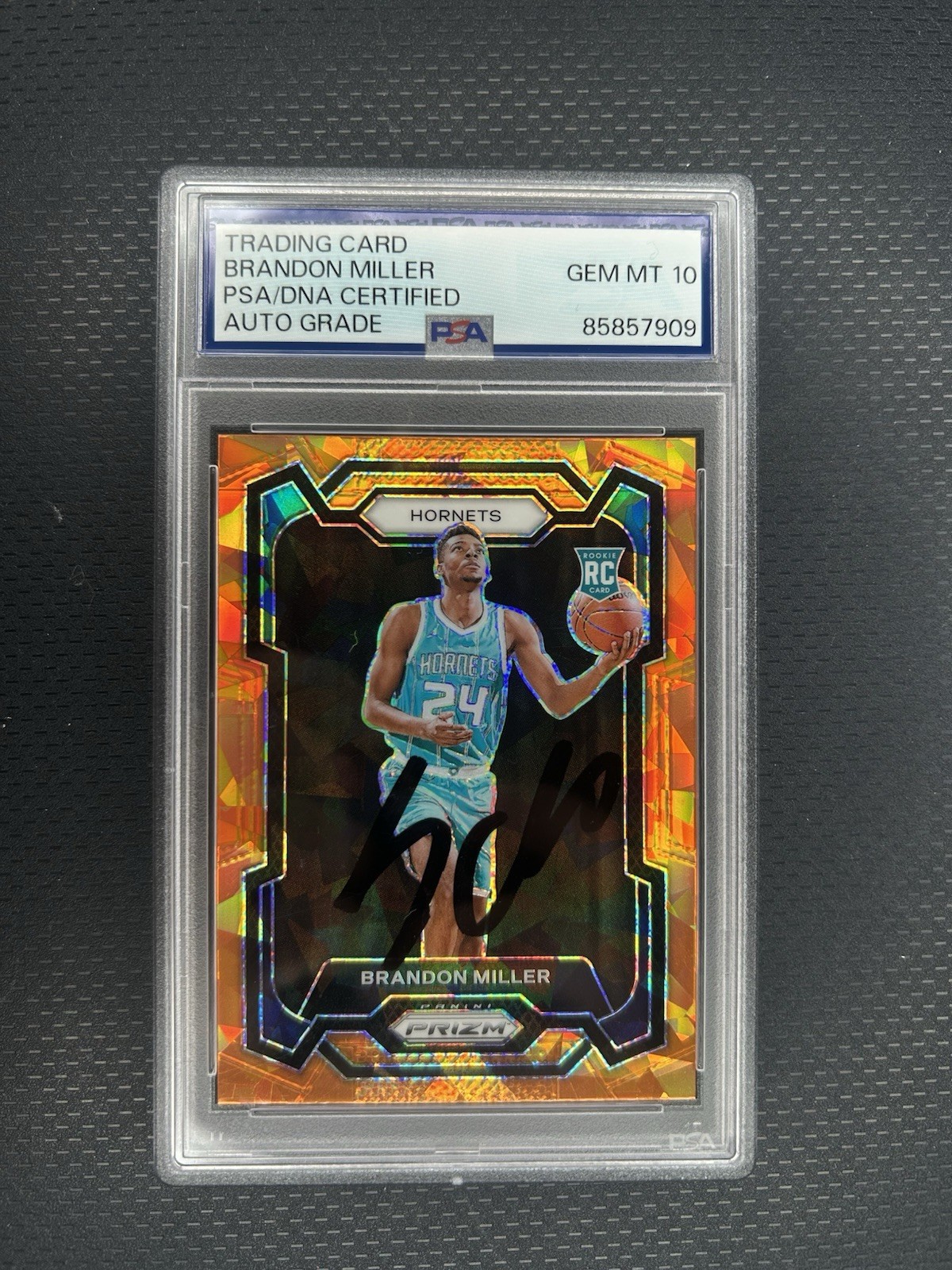 2023-24 Panini Prizm Brandon Miller Auto PSA 10 Orange Ice Rookie Hornets