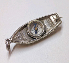 ANTIQUE HM STERLING SILVER WATCH FOB MINIATURE COMPASS PENDANT POCKET BOAT 1892