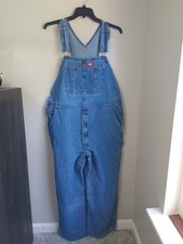 Dickies Bib Overalls Men 40x30 Blue Vestback Denim Carpenter Retro Classic Work