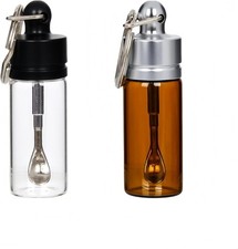 Travel Spice Containers with Spoon - Mini Glass Vial Keychain Case 2pack