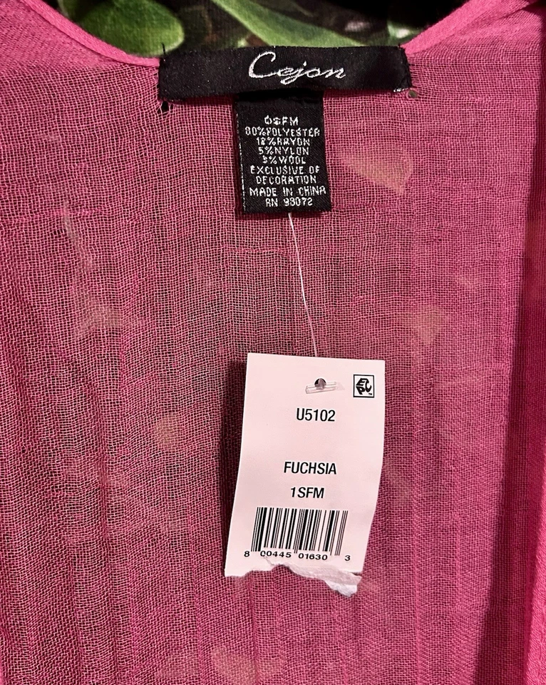 CEJON Semi Transparente Kimono Playa Encubrimiento Rosa Flecos OS Nuevo Foto 3 de 4