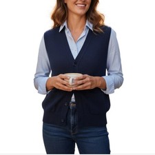 LORD JEFF VTG Wool/DuPond Knit Sweater Vest Sz L Navy Unisex Retro Made In USA