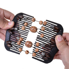 Women Magic Hair Combs Wood Beaded Stretch Double Side Combs Clips Bun Maker Hai
