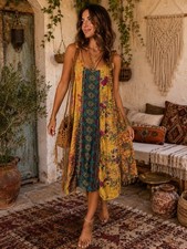 Farm Rio Boho Mixed Print Patchwork Dress Sz XS Sleeveless Boho Festival Artsy