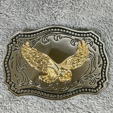 Vintage USA Eagle Belt Buckle Mens Gold Tone Eagle Western 90s Metal Cowboy