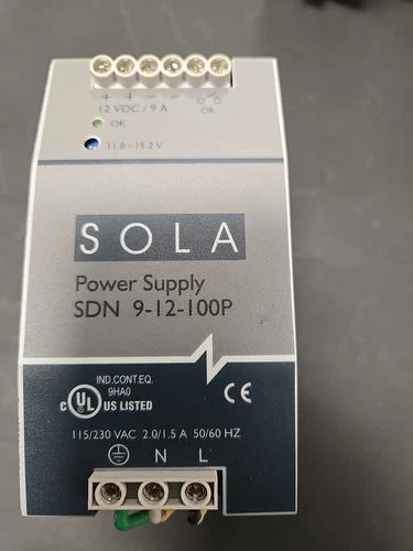 Emerson Sola Model SDN -9-12-100P Power Supply, 115-230V, 2.0A, 50/60Hz