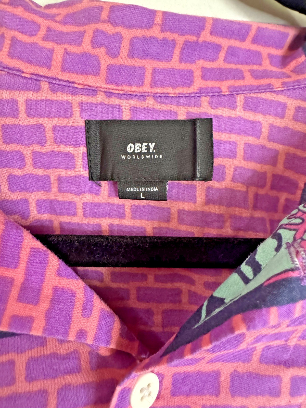 OBEY Propaganda Brick Pattern Button Down Shirt M… - image 3