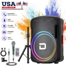 15" Portable Party Speaker with Stand  Mic, LED Lights, FM, TWS for Parties