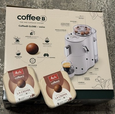COFFEE B Globe Kapselmaschine Kaffeemaschine WEIß + 2 Packungen Balls NEU OVP