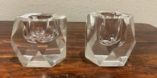 Pair Of Vintage Crystal Candle Holder MCM Classic Diamond Faceted