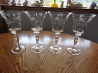 Wine Etched Floral Blown Etch on Stem 9 Oz - Set of 4 Glasses