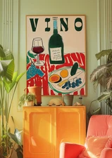 Vino Dinner Party Poster: Retro Kitchen Wall Art