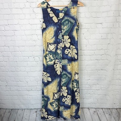 JAMS WORLD Hospitality Hawaiian Dress Portrait Paradise Cruise Maxi Dress Size S
