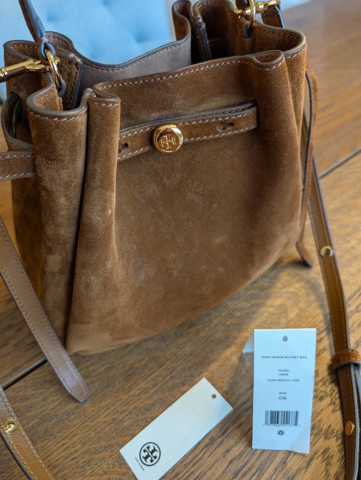 Bolso Bandolera Tory Burch Romy Marrón Gamuza Cuero Bolso de Mano con Asa Superior  Foto 4 de 4