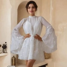 Long Sleeve Simples Knee-length Wedding Dresses Midi A-line Elegant Bride Gowns