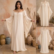 Women Off Shoulder Maxi Dress Boho Renaissance Bell Sleeve Medieval Gown Costume