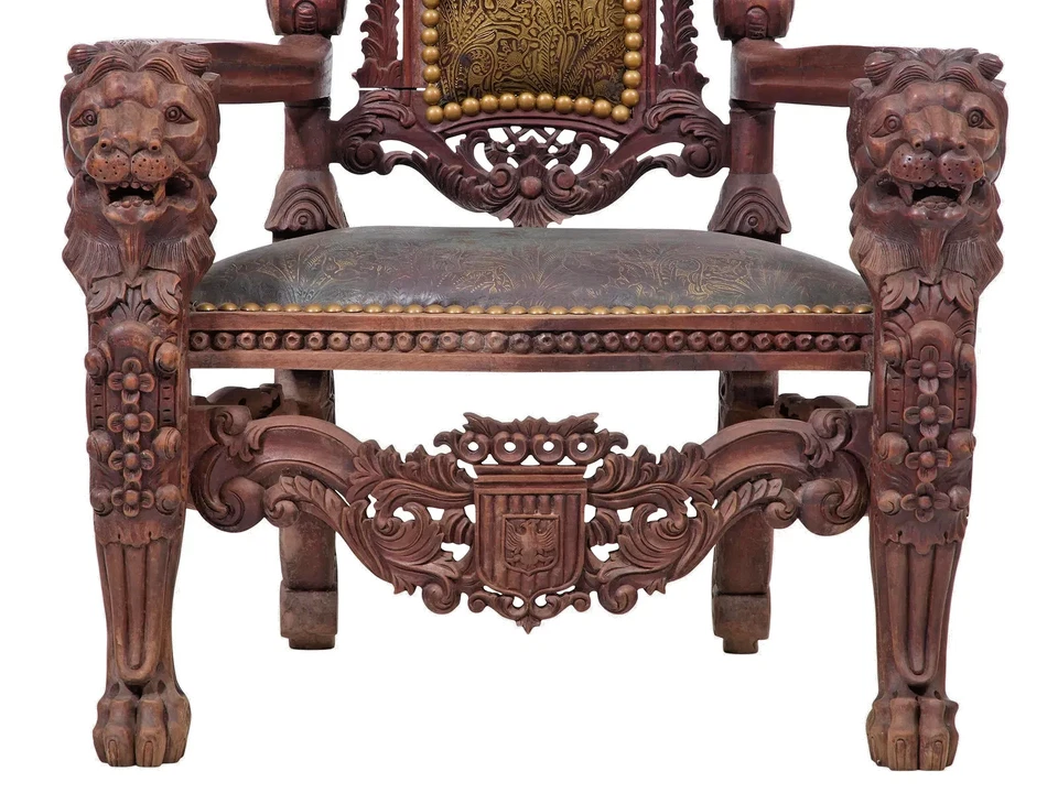 Silla, trono, renacimiento renacentista, tallada, nogal, 71" de alto, siglo XX, E. 1900! Foto 3 de 4