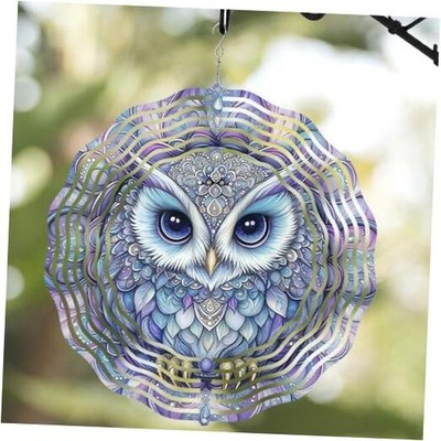 10 Inch Wind Spinner, 3D Stainless Steel Hanging Kinetic Wind Sculpture Owl