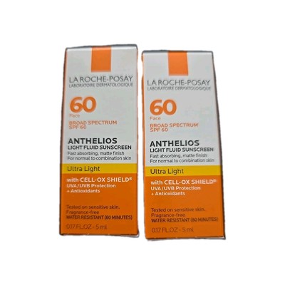 2x La Roche-Posay Anthelios SPF 60 Light Fluid Sunscreen Deluxe Sample 0.17 oz