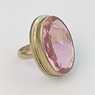 Vintage Sterling Silver Ring 6 Big Faceted Pink Clear Stone Bold Chunky Oval 925